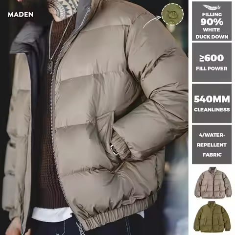 Maden Winter Reversible Down Jacket for Men White Duck Down Filling Versatile Stand-up Collar Warm C