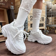 Women's Casual Thick Sole Platform Sneaker Shoes, High-Heel 7cm, Black, Slip-Resistant, Shock-Absorb