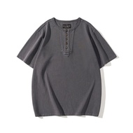 American Retro Short-sleeved T-shirt Top Mens Henry Shirt Loose Casual Summer Ami Khaki Tough Guy Fi