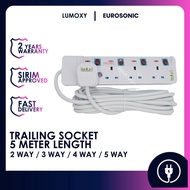LMY_SIRIM 5M Extension Eurosonic White Trailing Socket Multiple 2 Pin Plug Adapter w Neon Light 2/3/4/5 Gang Home Living
