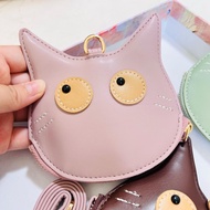 GANTUNGAN Cat Pattern Coin Purse with Zipper & Long Lanyard /Cartoon Cat Face Coin Purse
