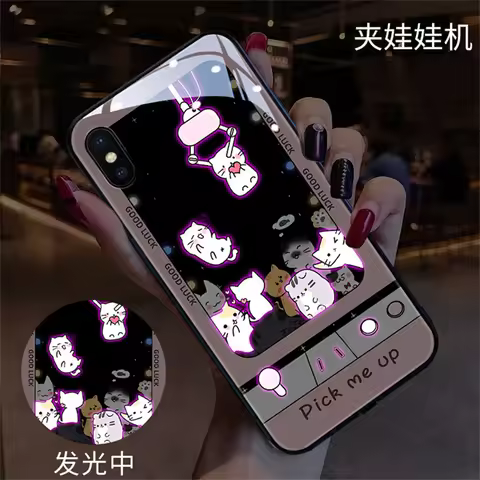 Cute Tempered Glass Luminous LED Case For Samsung S26 S25 S24 S20 S21 S22 S23 FE Plus Ultra Note 10