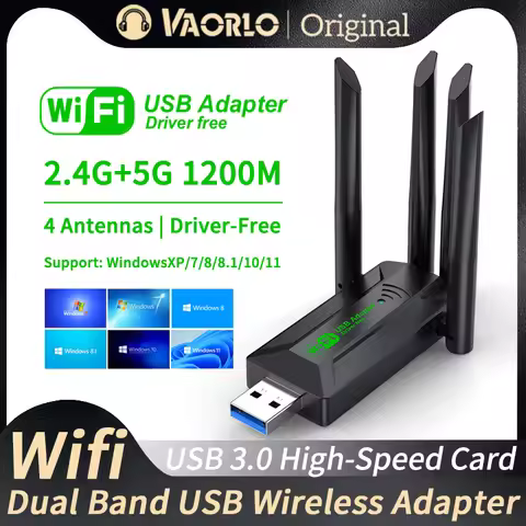 1200Mbps WiFi USB Adapter Dual Band 2.4G+5Ghz Wi-Fi Dongle 4 Antenna 802.11AC USB3.0 High-Speed Wire