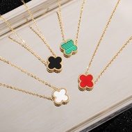 [99 Zone] Double-Sided Four-Leaf Clover Necklace Luck Four-Leaf Clover 18K Gold Necklace Mother-Of-S