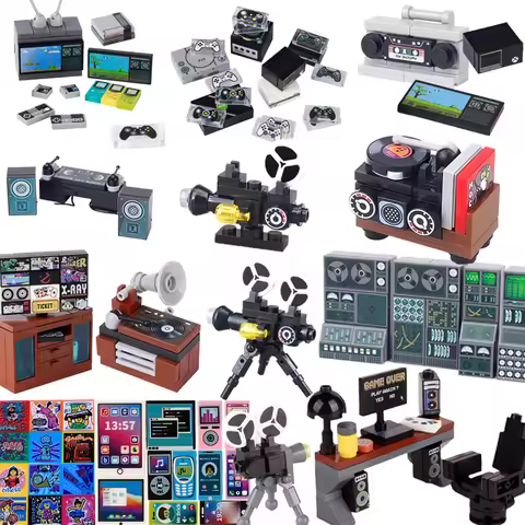 MOC City Electronic Equipments Building Blocks Game Console Computers Mini TV Mobile Phones Recorder
