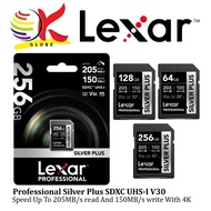 LEXAR SILVER PLUS SDXC SD CARD U3 V30 4K SPEED UP TO 205MB/S READ & 150MB/S WRITE FOR SLR CAMERA 64G