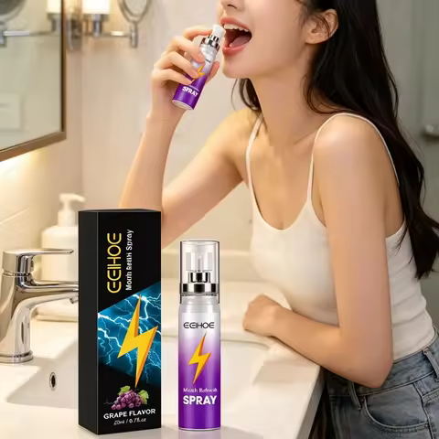 EELHOE Refreshing Mouth Spray Grape Mint Flavor Long Lasting Fresh Breath Not Spicy Portable Oral Ca