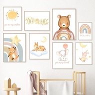 Frames Nordic Poster Boho Rainbow Sun Fox Bear Deer Elephant Bunny Wall Art Print Canvas Painting Nursery Pictures Baby Kids Room Decor