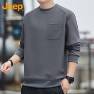 吉普（JEEP）卫衣男春秋季宽松圆领长袖T恤男士重磅打底衣服男装 深灰 XL