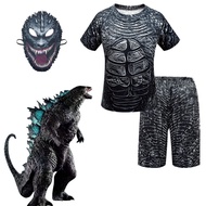ชุดคอสเพลย์ ชุดเสื้อยืด กางเกงขาสั้น สองชิ้น เครื่องแต่งกายคอสเพลย์ Godzilla ฮาโลวีน สําหรับเด็กผู้ชาย