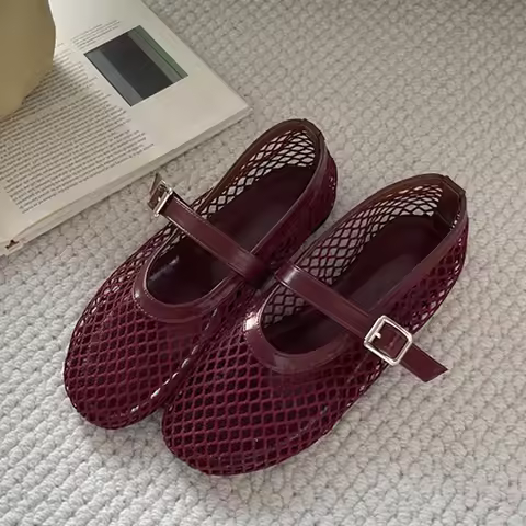 Eilyken Summer Designer Cosy Mesh Heels Women Flat Shoes Fashion Round Toe Buckle Strap Casual Outdo