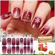 16Tips Nail Sticker Brown Shiny Gradient Color Nail Wraps Christmas Snowflake Decals DIY Decoration 