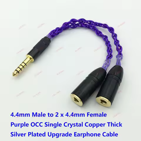 HIFI 4.4 mm 5Pole Balanced Y Splitter Cable 4.4mm Male to 2 X 4.4mm Female Jack Purple OCC Single Cr