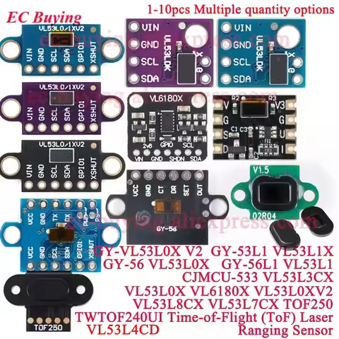 1-10Pcs VL53L0X V2 VL53L1X VL53L3CX VL53L4CD VL6180X VL53L8CX VL53L7CX Time-of-Flight ToF Laser Rang