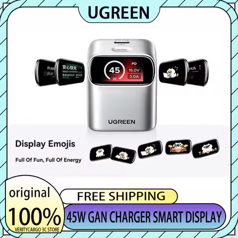 UGREEN X740 45W GaN Charger Smart Display USB-C Fast Charger 45° Angled TFT Screen PD3.0 PPS Foldabl