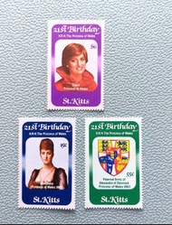 1982年戴安娜2 1歲生日，聖基茨島郵票(全套3枚)