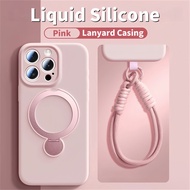 Liquid Silicone Lanyard Strap Magnetic Phone Case for IPhone 13 14 15 16 Pro Max 360 Rotary Bracket 
