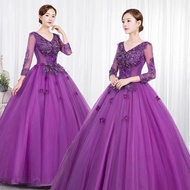 Purple Emcee Lady Dinner Full Dress Formal Long Evening Maxi Dress Party Ball Gown Gaun Pengantin Pa