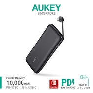Aukey PB-N73C 10000mAh 18W With Built-In USB-C Cable Ultra Thin Portable Charger 2-Port PD Fast Charge Powerbank