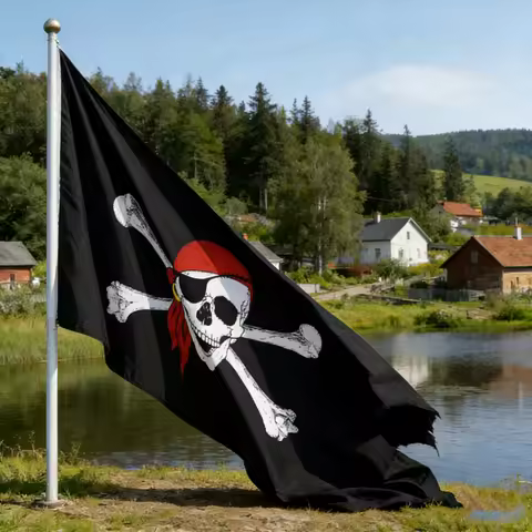 Jolly Roger Pirate Flag Skull Crossbones with Red Bandana Polyester Flag with Brass Grommets for Par