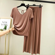 Modal Large Size Pajamas Two-piece Set for Women Summer Loose Short-sleeved Tops and Trousers Suit f