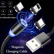 Magnetic 3 Head USB Cables Quick Charge Micro USB Type-C Type C Lightning With LED Light For IOS iPhone Android Apple