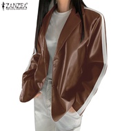 ZANZEA Women Korean Lapel Long Sleeve Patchwork Color Blocked Loose Blazer
