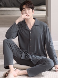 100% pure cotton pajamas mens modal pajamas mens spring and autumn cardigan homewear long-sleeved th