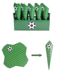 30入組足球風格卡片,內含免費膠帶,diy五彩紙碎錦紙錐托材質卡紙板,適用於足球風格男孩生日假日運動會派對,冰淇淋紙錐架不包含托盤