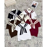 🔥[C425] Áo thun kiểu nữ CỔ PHỐI KHĂN VIỀN LƯNG thủy thủ có logo mềm mịn co giãn 4 chiều - Kholenqc