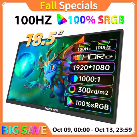 HGFRTEE 18.5inch Portable Monitor ADS-IPS 100Hz RGB100% Extended Display Laptop Second Screen With V