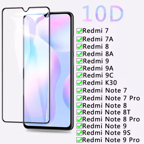 10D Protection Glass For Xiaomi Redmi 7 8 8A 9 9A 9C K30 Tempered Screen Protector Redmi Note 7 8 8T