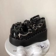 Thick-Soled Leather Platform Shoes - Punk Y2K Fashion