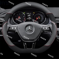 HZ For Mercedes Benz AMG Leather Car Steering Wheel Cover (Black) Logo Accessories 38cm Fits All Mer
