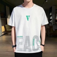 【M-8XL wearable130KG】Korean letters V Print T-shirt Men's Short Sleeve Loose Large Size Shirt Top Co