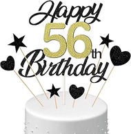 Conruich Cake Decoration 56th Birthday Man, Cake Topper Happy 56th Birthday Black, Glitter Cake Deco