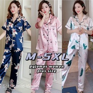 COD M-5XL Plus Size Flowers Printed Silk Sleepwear Terno for Women Satin 2pcs/set Flowers Pajamas Sleep Pajama Sets Home Wear Suit QWEQ