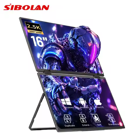 Dual Portable Monitor Sibolan 16" 2.5K Dual Screen Portable Monitor 60Hz 100% sRGB Metal Body HDMI U