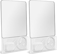 JIKIOU 2 Pack Magnetic Locker Mirrors with Holder, Small Real Glass Mirror with Organizer Bag for School Locker Refrigerator Bathroom Office Cabinet White