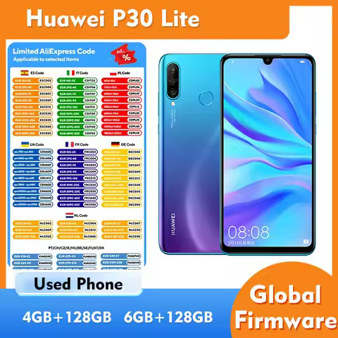 Huawei P30 Lite 4G 4GB 6GB RAM 128GB ROM Smartphone Android 6.15 inches 1920x1080px 3240mAh Used Pho