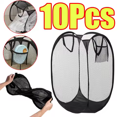 Portable Mesh Laundry Hamper 1-10Pcs Dirty Clothes Basket Portable Mesh Pop Up Laundry Hamper Pop Up