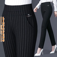 Plus Size M-5XL Office Formal Pants Women Slacks Black High Waist Loose Casual Stripe Stretchable Sl