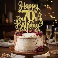 1pc Gold Glitter "Happy 70th Birthday" Cake Topper - 70th Birthday Cake Decoration Topper, 70th Birt