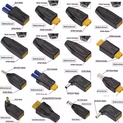XT60 Male Female to EC5 Female DC Plug Type-c Male Female No Wire Connector Plug Adapter 55*25 5521 