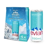 Evian Sparkling Carbonated Natural Mineral Water Can Pack of 4 (4 x 330ml)