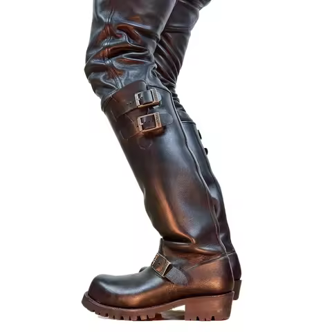 Retro Men Genuine Leather British Long Chelsae Boots Knee High Winter Riding Knight Boots Western En