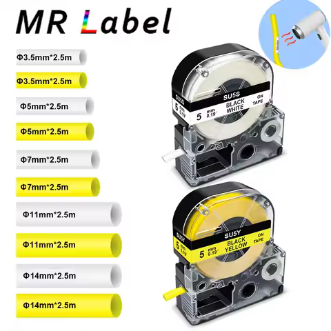 3.5/5/7/11mm Label Heat Shrink Tube SU5S SU11S SU5Y SU11Y SU7Y SU7W Compatible for Epson LabelWorks 