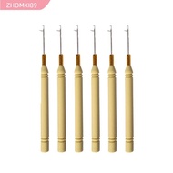 ZHOMKI89 12Pcs Crochet Hair Extension Loop, Wooden Handle Alloy Pulling Hook, Braids Feathers Extens