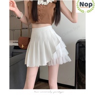 Nop | Pleated A-line Skirt - White with Lining & Zipper