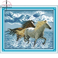 Cross Stitch Complete Set Running Horses Joy Sunday Stamped Counted Cloth Printed Unprinted Aida Fab